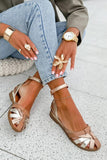 Champagne Colour Block Cut-Out Sandals with Ankle Strap and Buckle