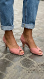 Pink Suede D'Orsay Peep Toe Kitten Heels