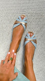 Metallic Peep Toe Ballet Flats in Blue and Gold