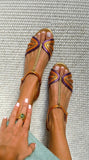 Metallic Purple and Gold Peep Toe Sandals with T-Strap