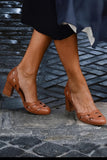 Chunky Cut-Out Block Heels in Leather