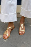 Casual Low Metallic Cut-Out Slingback Sandals Gold